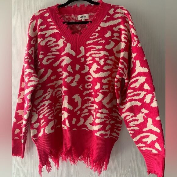 ADORA Hot Pink Distressed Sweater - Picture 2 of 5